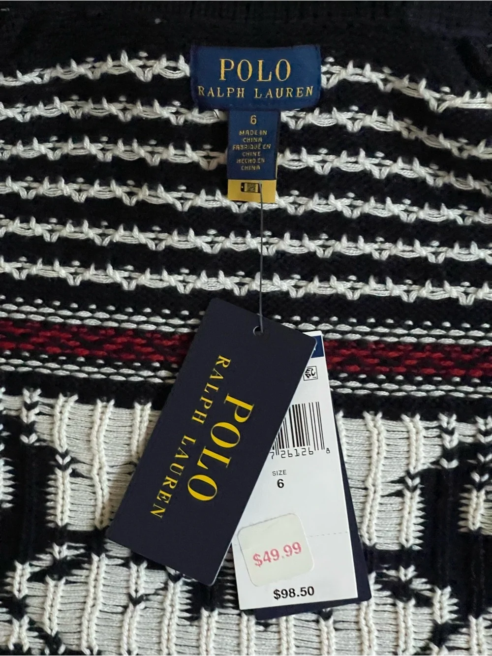 Polo Ralph Lauren Sweater Navy Reindeer Holiday Style Pullover  Boy/ Girl Sz 6